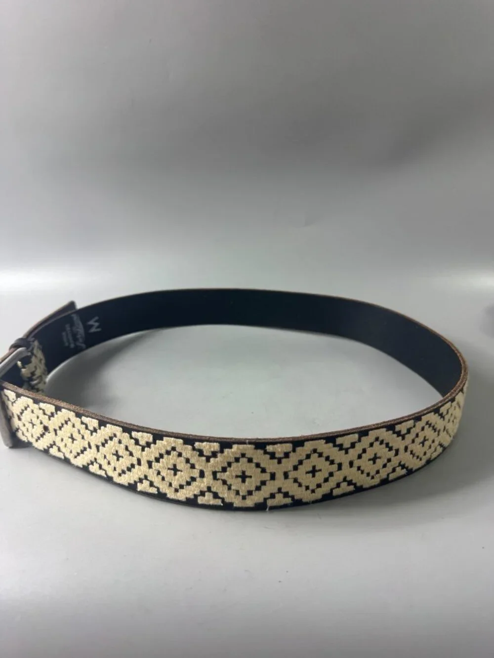 LUCKY BRAND Black Leather Embroidered Tribal Boho Women's Belt, Size M